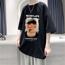 YT26213-P30亚短袖t恤男大码五分袖男宽松七分袖港风模特，男装T恤，电商A040