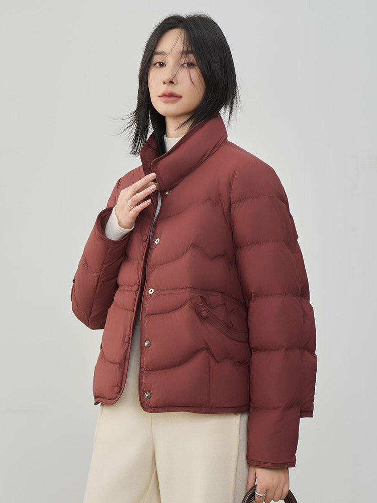 现货2025年冬季新款90白鸭绒盘扣轻薄短款羽绒服女,女装羽绒服,阳光伊恋