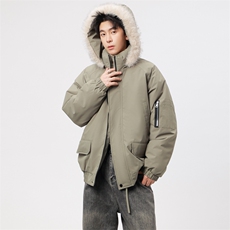 自家图有视频复古加绒毛领外套棉衣新款连帽派克棉服M2572p95，男装棉衣，电商D315