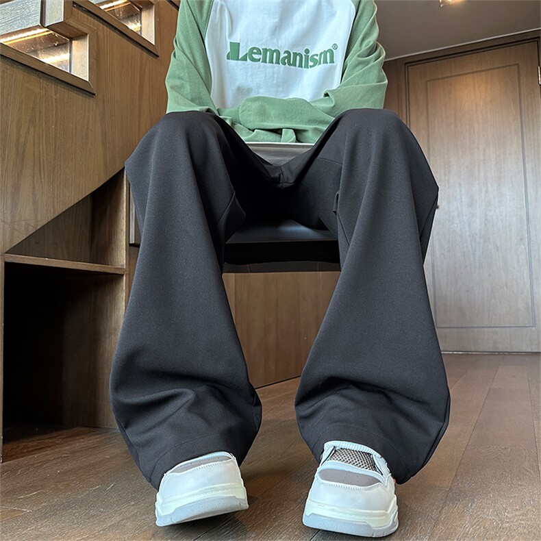 白灰色斜切弯刀卫裤男款秋冬季美式复古运动裤子直筒休闲微喇长裤,男装休闲裤,电商A309