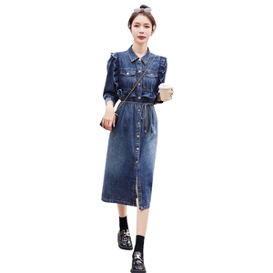 时尚显瘦牛仔连衣裙女长袖修身气质百搭裙子图片