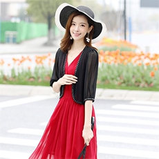 雪纺小披肩女短款2025夏新款韩版百搭大码坎肩配旗袍裙子外搭开衫，女装蕾丝衫/雪纺衫，婵米儿