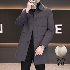 冬季新款高品质羊毛绒商务休闲毛呢大衣中长款风衣外套9716P180，男装风衣，电商B226