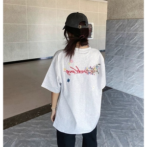 万针全刺绣工艺抖音得物高品质260克重磅纯棉双纱美式高街短袖T恤图片