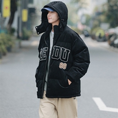 冬季加绒加厚连帽棉衣刺绣潮牌棉服外套港风男女8151-P145控价188，男装棉衣，电商A441-1