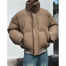 现货5W件冬季三防重磅硬挺boxy短款羽绒立领PU皮棉衣外套加厚棉服，男装棉衣，电商A486