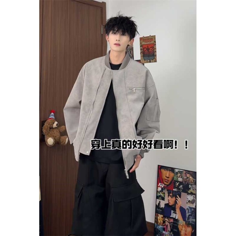 特批60数据飞行夹克外套双拉链教练翻领拉链PU皮外套JK3035,男装夹克,电商A128