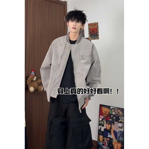 特批60 数据飞行夹克外套双拉链教练翻领拉链PU皮外套JK3035图片