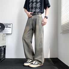 破洞牛仔裤男2025夏季新款美式复古潮牌直筒休闲长裤NZ0637-P48，男装牛仔裤，星座308B-2