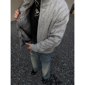 网图 荆刺绞花立领加绒毛衣男秋冬座山雕针织衫外套MY1467-特P123图片