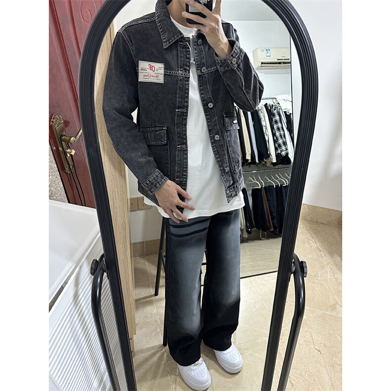 B221美式ins高街暗黑重工艺宽松直筒牛仔裤LK23125-P65控88,男装牛仔裤,电商B221