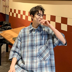 短袖衬衫男夏季新款格子磨毛衬衣DX002-特批26无差价，男装衬衫，星座214-3