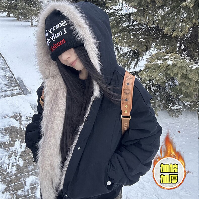 现货高品质美式高街冬季重磅硬挺短款座山雕毛领棉衣男女加厚外套，男装棉衣，电商A486-1