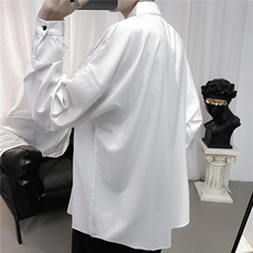 白色衬衫男韩版港风宽松百搭外套上衣服潮流发型师长袖衬衣-S100，男装衬衫，星座601-2