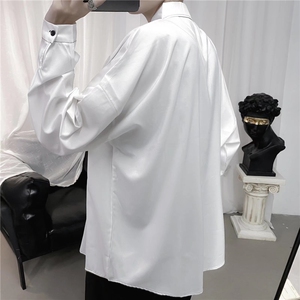 白色衬衫男韩版港风宽松百搭外套上衣服潮流发型师长袖衬衣-S100图片