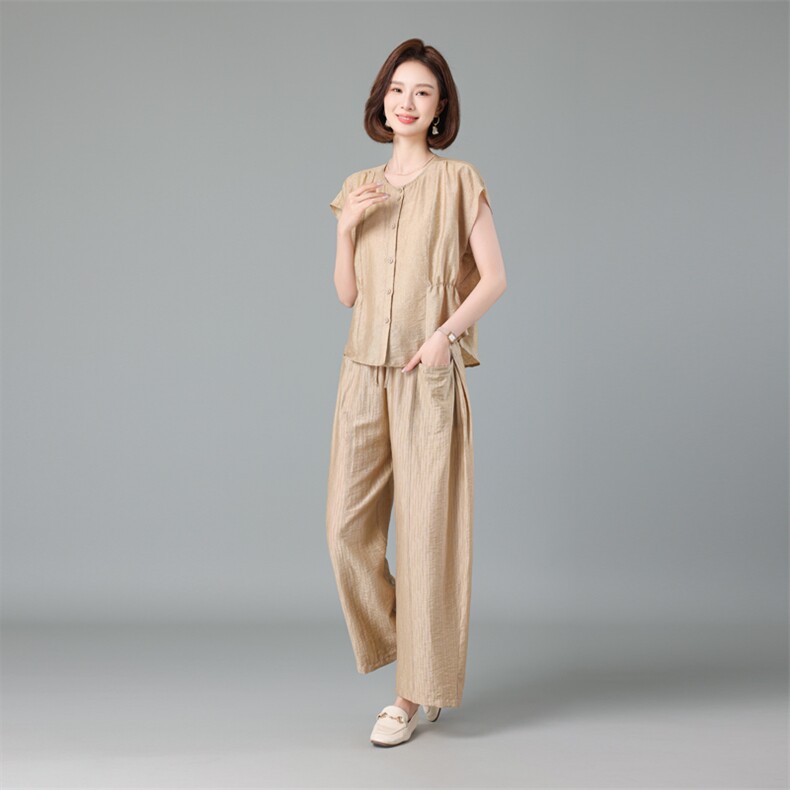 时尚套装女士2025夏季新款中年妈妈洋气减龄今年流行的天丝两件套,女装套装/套裙,深水步