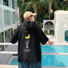 LD54047-P45连帽短袖t恤男大码胖子带帽五分袖中袖，男装T恤，电商A040