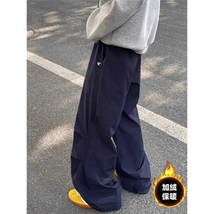 美式男女秋冬季加绒加厚潮牌宽松休闲褶皱阔腿裤 SG26 P36图片