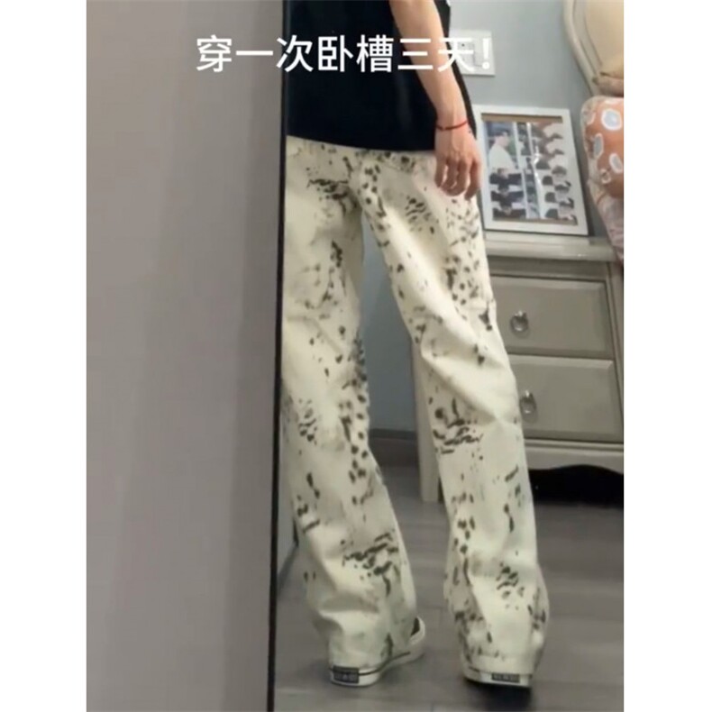 【网图有货】白色豹纹牛仔裤男女美式复古hiphop裤子BK01LL-特P52,男装牛仔裤,星座1007（原301D）