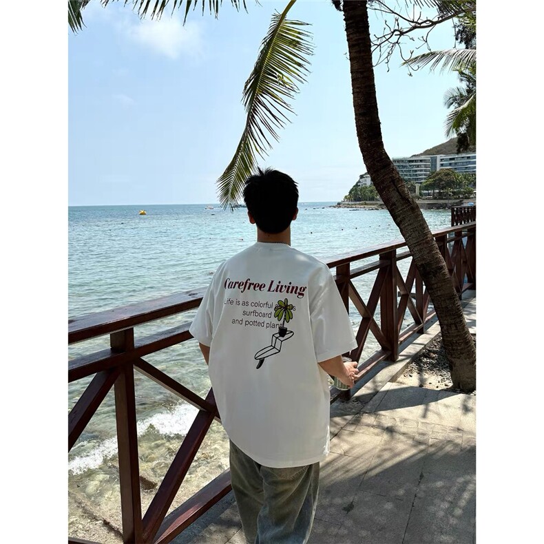 2025夏季新款男女潮流潮牌短袖t恤设计感小众高级美式重磅体恤杉图片
