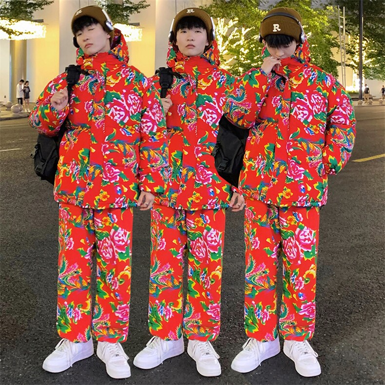 TZ206冬季加厚保暖大码防寒东北大花风团队表演棉衣套装棉服图片