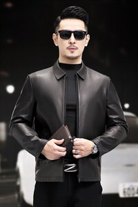 WL2103秋冬新款男士翻领皮夹克皮衣男山羊皮外套商务男装P780图片