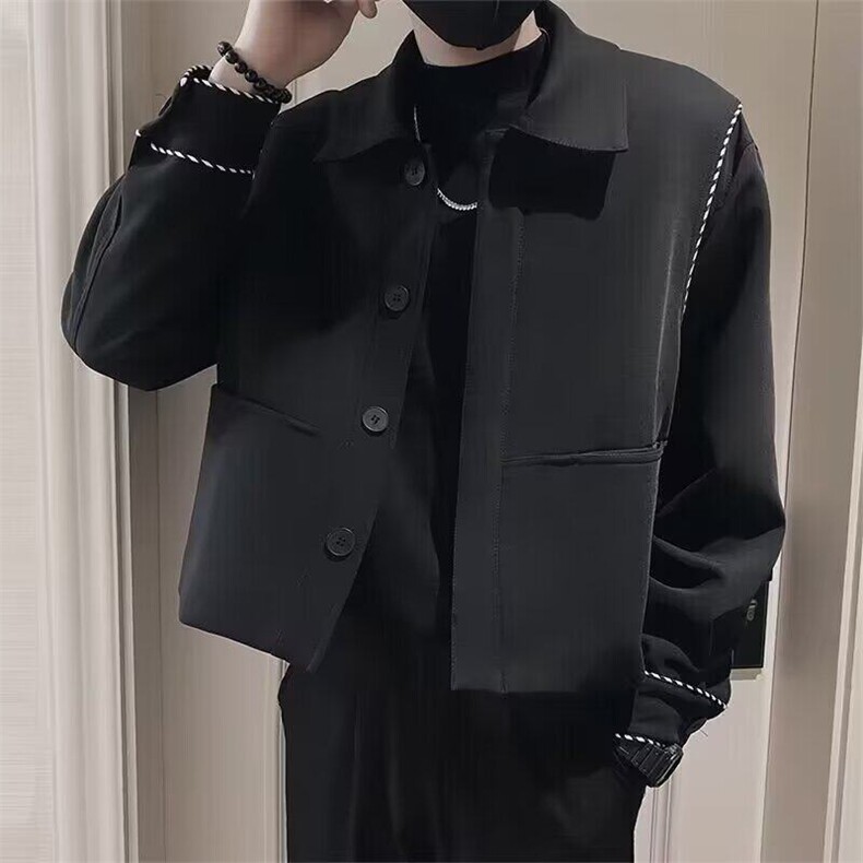 W9796-P58网图现货潮牌宽松痞帅炸街休闲明线西装夹克拼边外套,男装夹克,星座1608-2