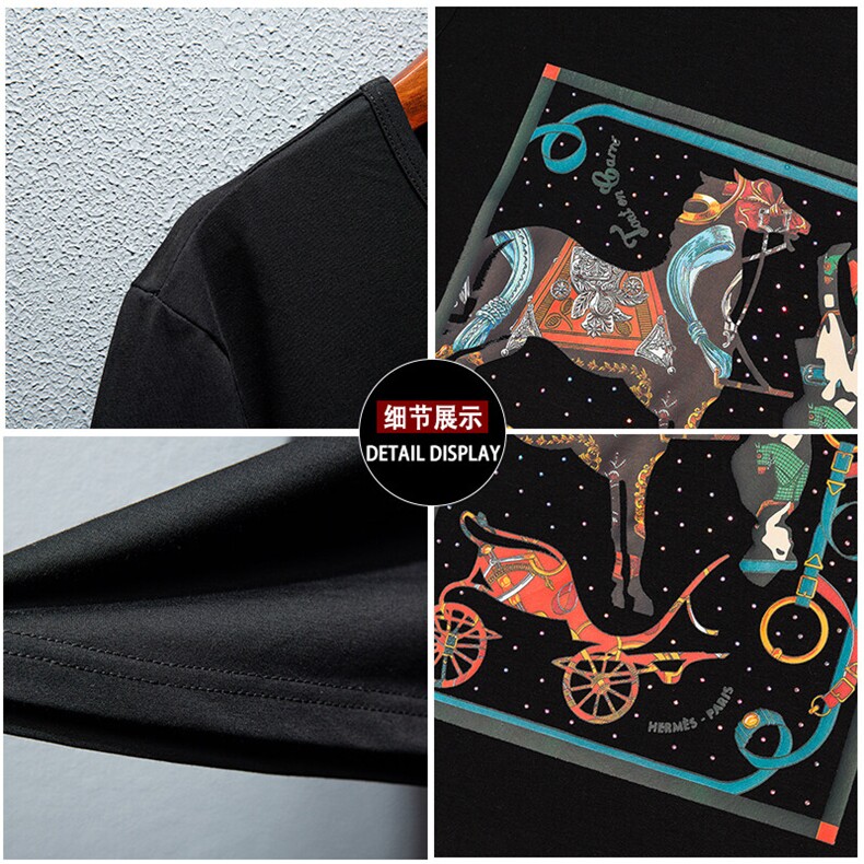 新款高品质套头短袖燙钻潮休闲圆领T恤夏季大码简欧上衣A2513-P63,男装T恤,电商A227B（原钱塘4066-1）