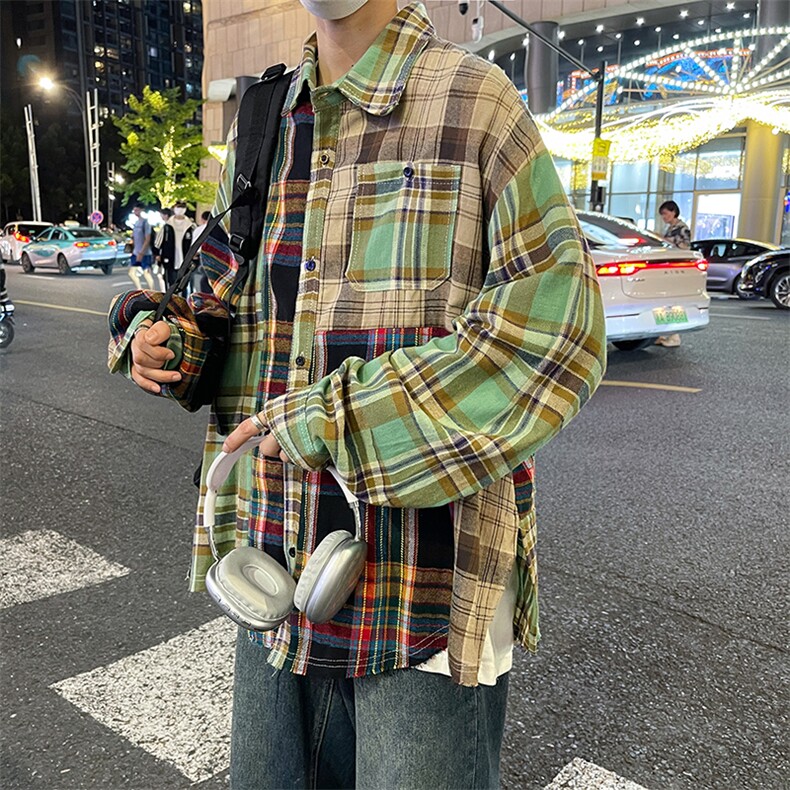 S120-P45日系复古拼色宽松型衬衫,男装衬衫,星座1501-1