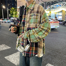 S120-P45日系复古拼色宽松型衬衫，男装衬衫，星座1501-1
