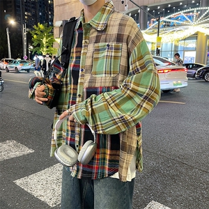 S120-P45日系复古拼色宽松型衬衫图片