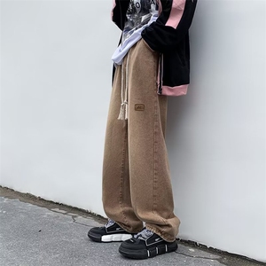 美式复古裤子潮牌高街vibe牛仔裤男宽松直筒阔腿裤春季9903-p48图片