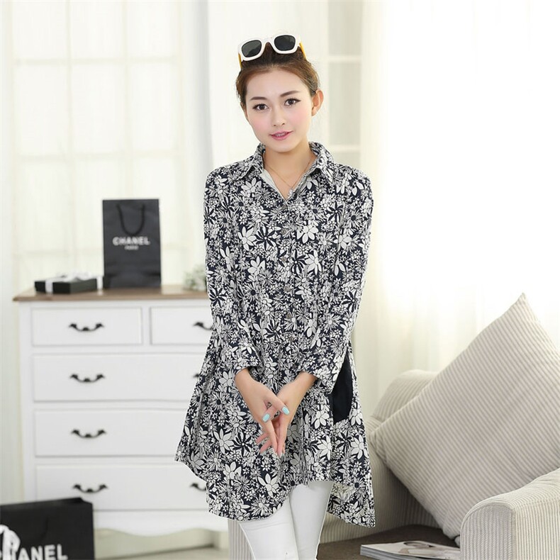 长袖中长款休闲文艺翻领印花2024年秋季花版衬衣裙，女装连衣裙，风姿绰
