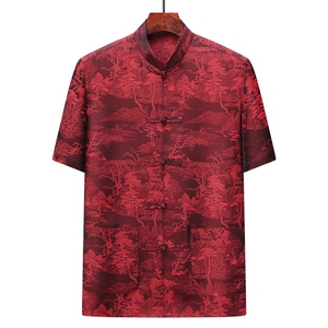 夏季男士唐装男夏季短袖套装风爸爸装薄款爷爷中老年太极服图片