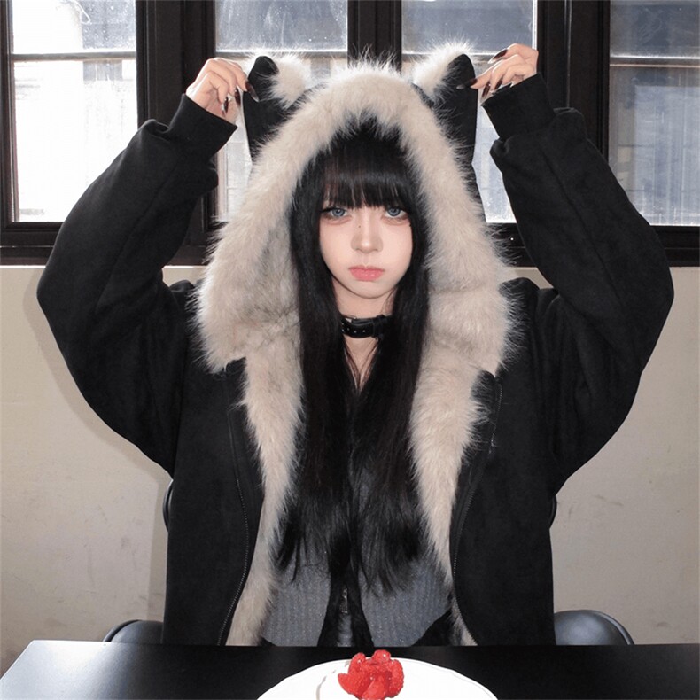 现货重磅硬挺boxy羽绒棉衣座山雕猫耳大毛毛领麂皮棉服冬外套,男装棉衣,电商A486