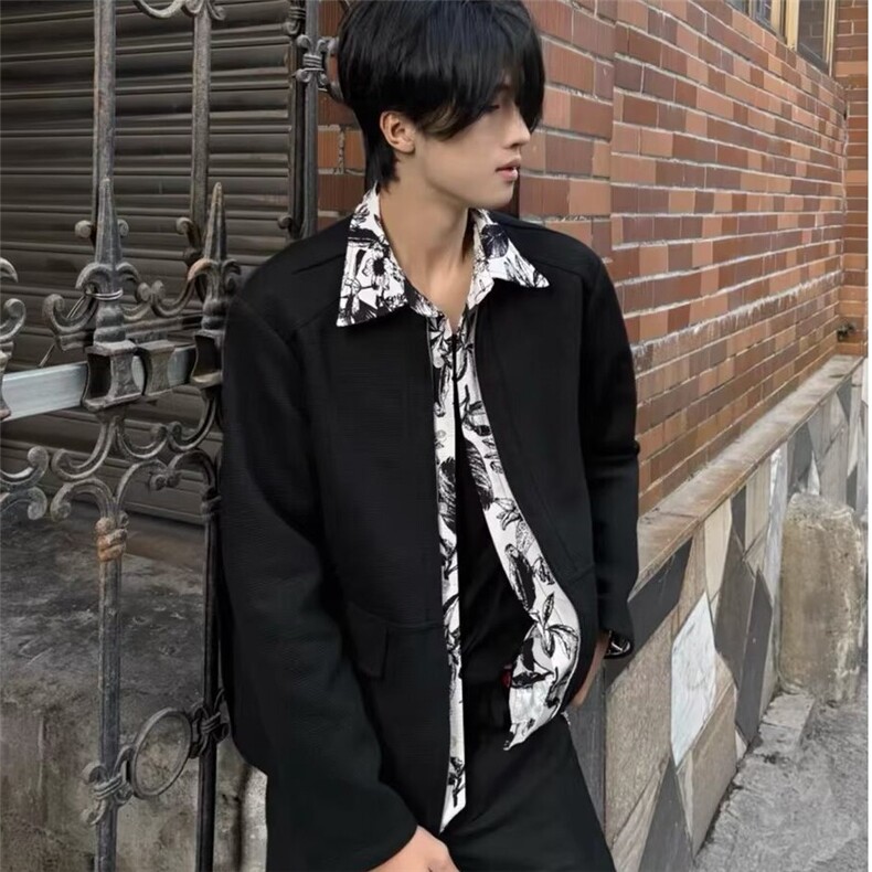 HT163-P75美式假两件外套男士春秋季2025新款翻领设计感工装夹克,男装夹克,电商B323A