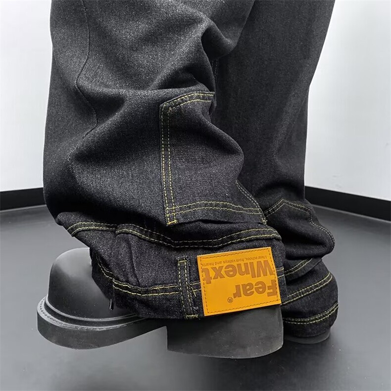 反穿主义倒装牛仔裤男美式潮流vibe痞帅宽松百搭阔腿裤61533-p50，男装牛仔裤，星座1008