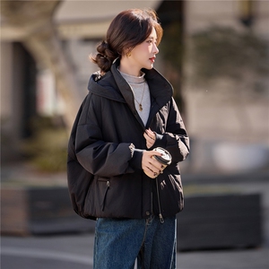 填充棉羊毛黑色保暖厚棉服女2026冬季新款连帽气质百搭设计感外套图片