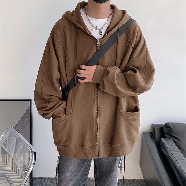 开衫连帽设计宽松卫衣复古重磅情侣款休闲卫衣HY272P75控108,男装卫衣,电商A102B