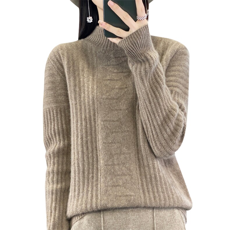 加厚半高领羊毛衫女秋冬新款针织衫宽松时尚提花羊绒衫毛衣打底,针织衫/毛衣,暖绒情旗舰店