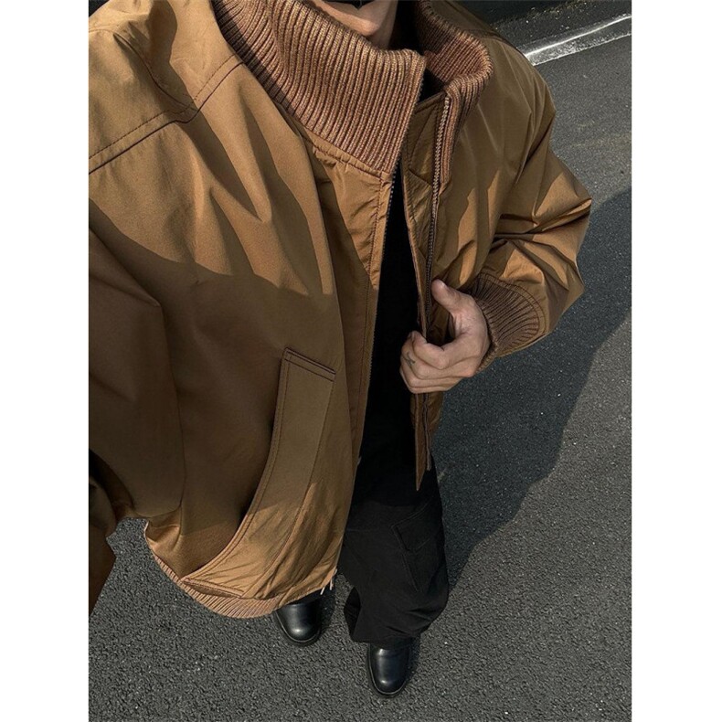 现货26春装美拉德立领飞行夹克纯色复古廓形高街棒球服外套,男装夹克,电商A486-1