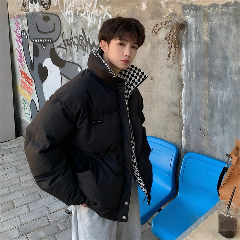 B26/P118控158棋盘格男士棉服冬季痞帅立领潮牌加厚外套棉衣黑首,男装棉衣,星座305B