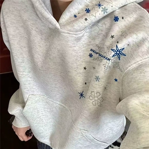 雪花刺绣连帽卫衣女新款宽松休闲长袖上衣外套WLW0488-P40 加绒45图片