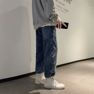 牛仔裤男新款直筒宽松束脚裤ins港风潮牌帅气老爹长裤NZK299-P45图片