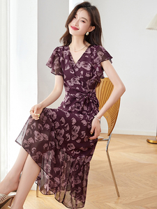 （现货）优雅气质印花连衣裙2025夏季新款碎花收腰显瘦A字裙图片