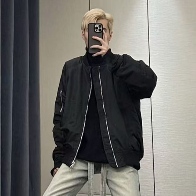 春秋新款纯色立领工装棒球服外套男女复古高街飞行员运动夹克上衣,男装夹克,星座1210-1