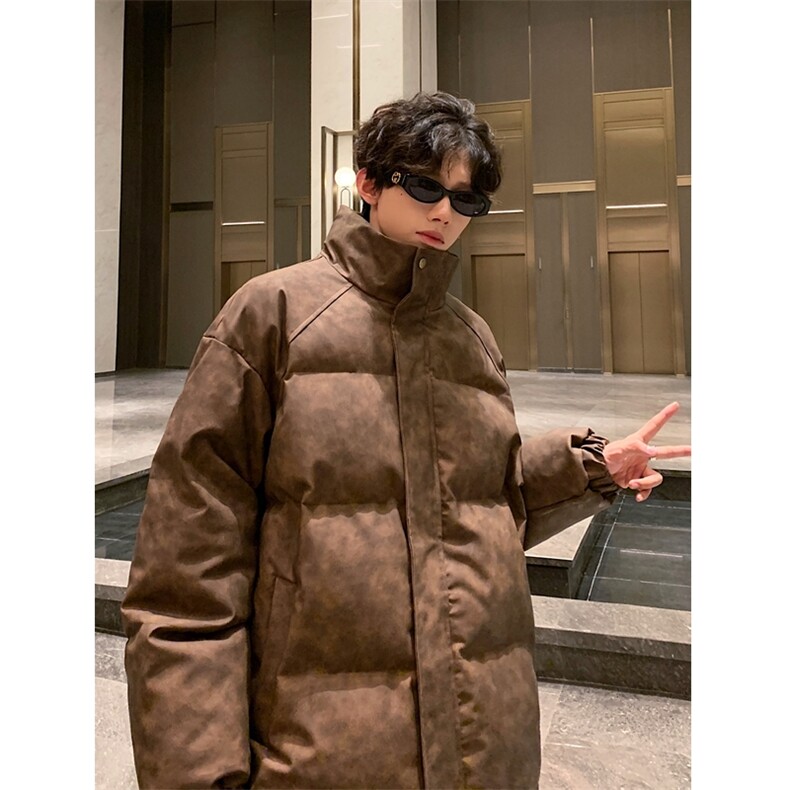 现货）档口图美拉德复古皮棉衣纯色立领加厚棉袄棉服7383-特P90,男装棉衣,星座1213