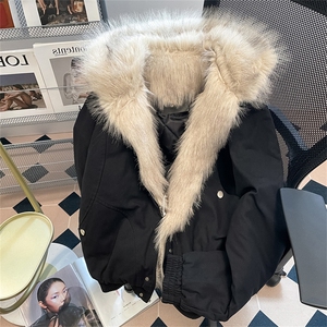 现货高品质美式高街冬季重磅硬挺短款座山雕毛领棉衣男女加厚外套图片