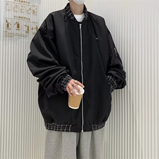 格子拼接潮牌棒球服女春秋季港风宽松立领嘻哈夹克情侣外套HY833，男装夹克，星座1116A-1（原606A）