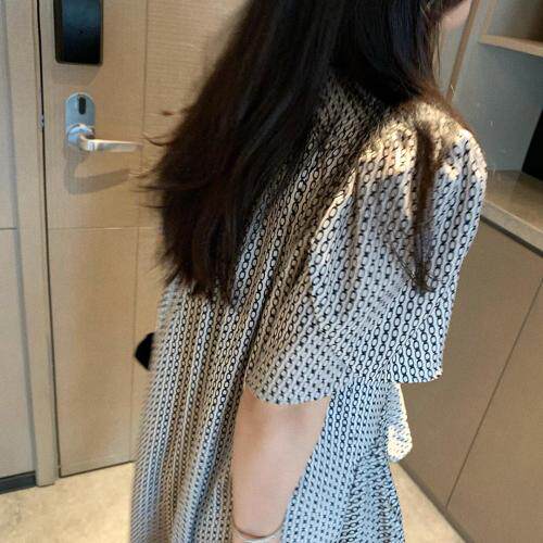 翻领印花连衣裙，女装连衣裙，XTZ style